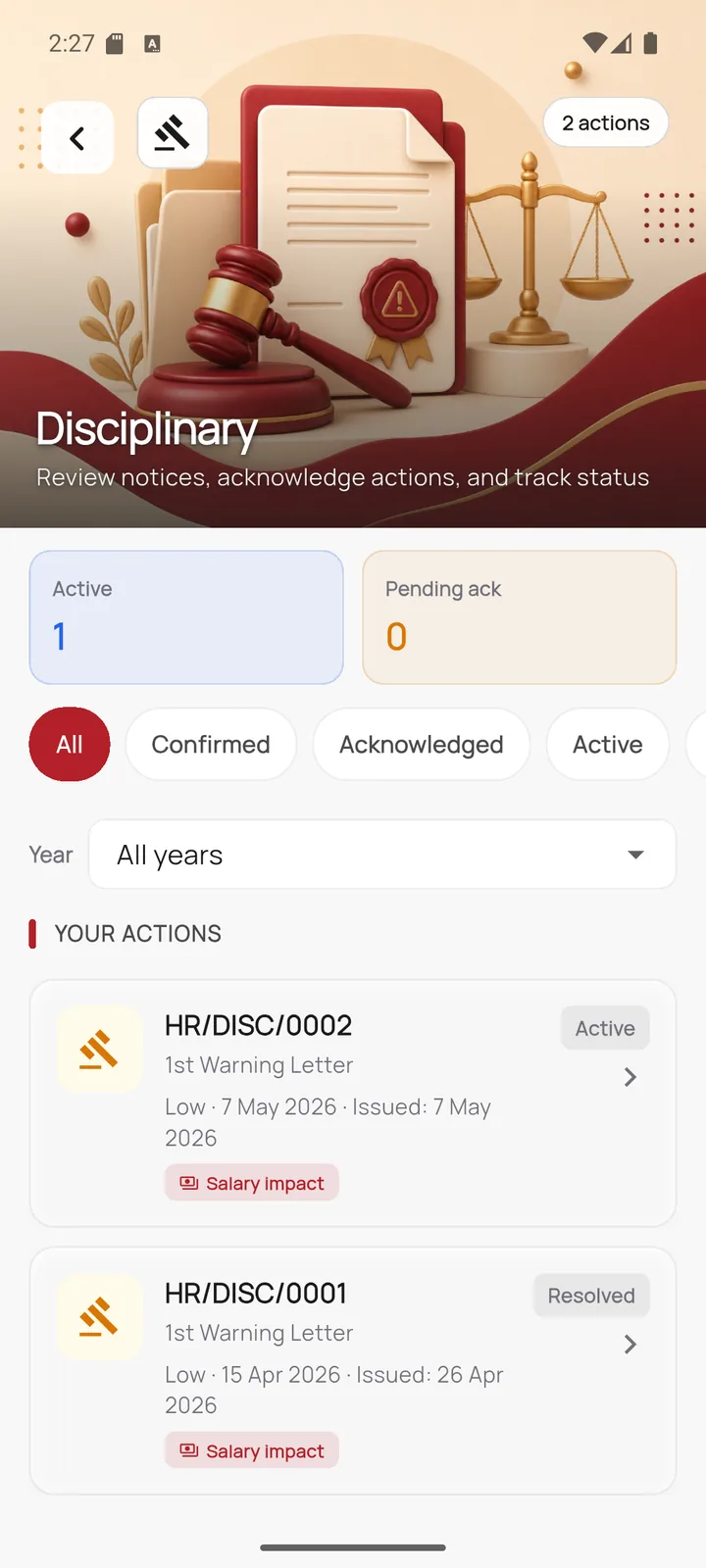 HRMS Mobile screen