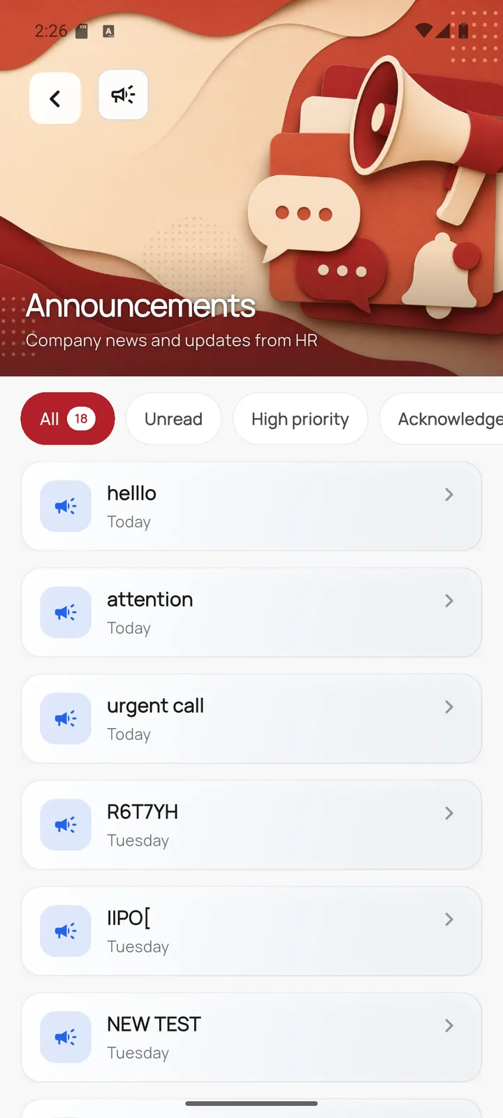 HRMS Mobile screen