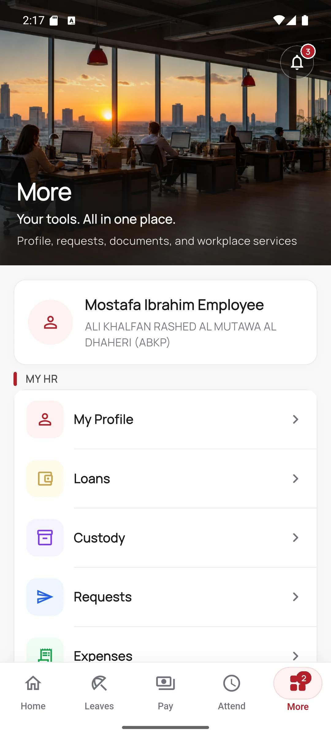 HRMS Mobile screen
